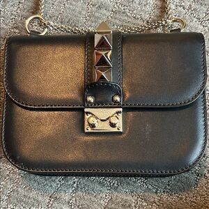 Authentic Valentino Black Crossbody Bag with Gold Accents